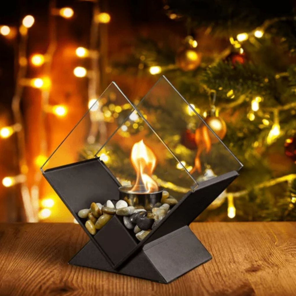 Ethanol Tabletop Fireplace Glass Enclosure Indoor Outdoor Portable Fire Bowl Centerpiece for Dining Table Patio Balcony