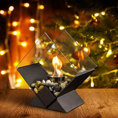 Ethanol Tabletop Fireplace Glass Enclosure Indoor Outdoor Portable Fire Bowl Centerpiece for Dining Table Patio Balcony