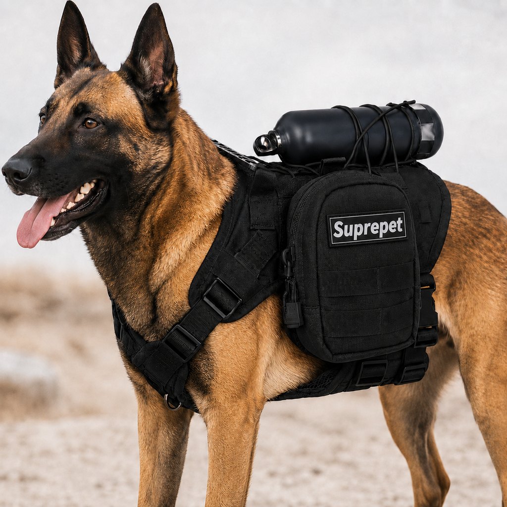 Ortekor Tactical Dog Harness Backpack for Large Dogs - Outdoor Walking, Training & Hiking Gear with Load Carrying Pouch