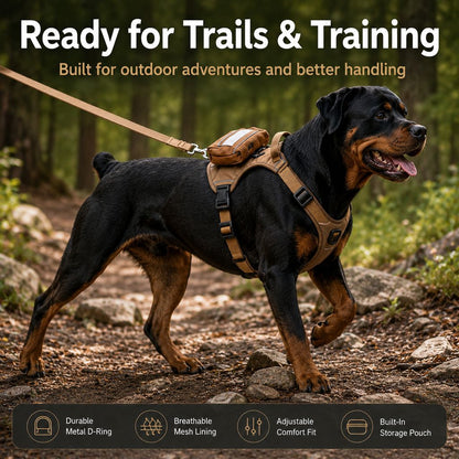 Ortekor Tactical Dog Harness with Storage Pouch for Daily Walks, Training & Hiking - Breathable Control Vest with Handle