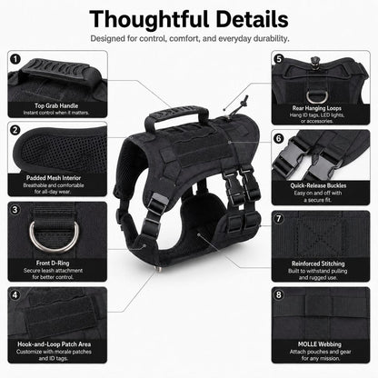 Ortekor Tactical Dog Harness Backpack for Large Dogs - Outdoor Walking, Training & Hiking Gear with Load Carrying Pouch
