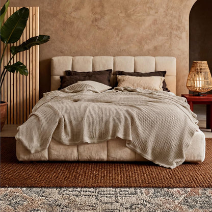 Pure Cotton Thermal Blanket – Queen 90×90 in – Textured Weave Layer for All Seasons – Lightweight & Breathable Throw for Bed or Sofa