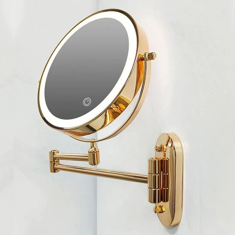 LED Lighted Bathroom Mirror 8 Inch with Magnification Touch Control USB Rechargeable Wall Mount Vanity Mirror for Makeup Application Skincar