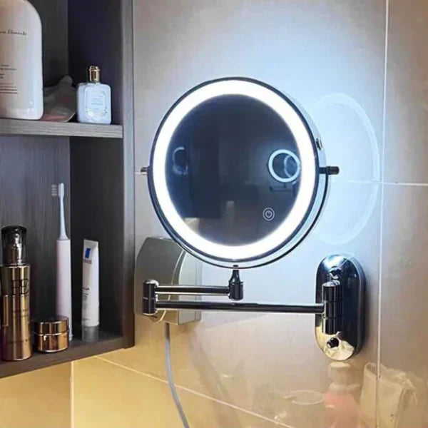 LED Lighted Bathroom Mirror 8 Inch with Magnification Touch Control USB Rechargeable Wall Mount Vanity Mirror for Makeup Application Skincar