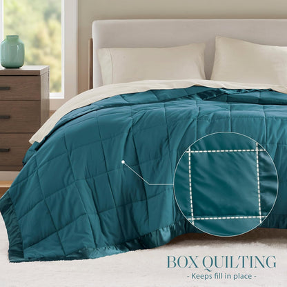 Windom Collection | Down Alternative Blanket with Moisture-Wicking Treatment | Lightweight & Soft Bed Cover for All Seasons, Satin Trim