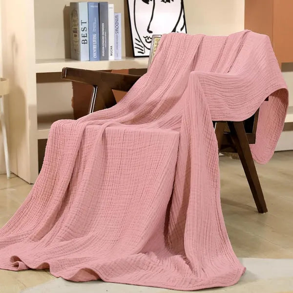 Soft Cotton Muslin Throw Blanket - Lightweight All-Season Comfort for Couch, Bed & Living Room - Hypoallergenic Breathable Fabric