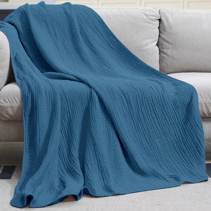 Soft Cotton Muslin Throw Blanket - Lightweight All-Season Comfort for Couch, Bed & Living Room - Hypoallergenic Breathable Fabric
