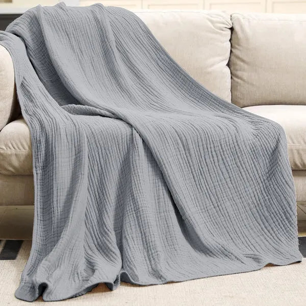 Soft Cotton Muslin Throw Blanket - Lightweight All-Season Comfort for Couch, Bed & Living Room - Hypoallergenic Breathable Fabric
