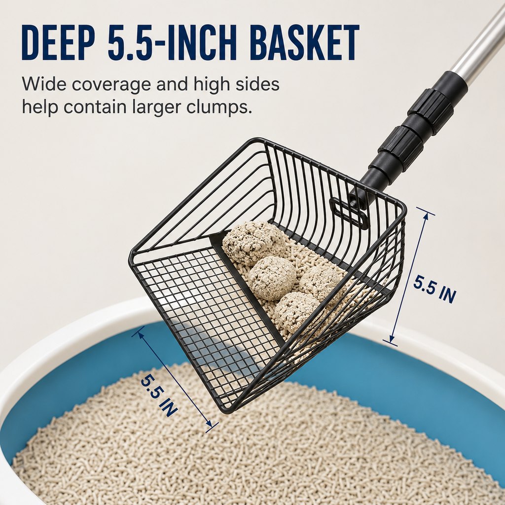 Ortekor Telescoping Cat Litter Scoop for Deep Litter Boxes – Long Handle Sifter for Less Bending