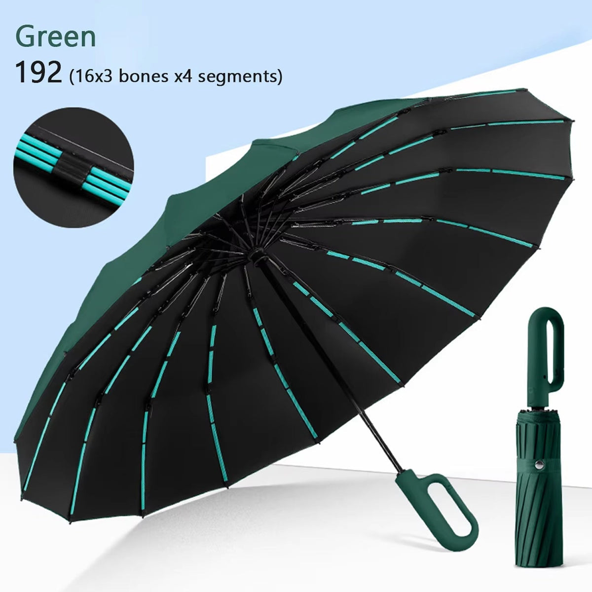 Heavy-Duty Windproof Automatic Open Umbrella with 47-Inch Canopy – Reinforced Storm Protection, One-Touch Deploy, Compact 15-Inch Fold for