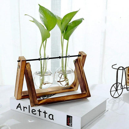 Glass Propagation Vase with A-Frame Wood Stand