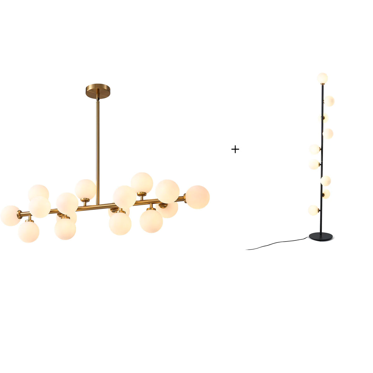 16-Light Linear Island Chandelier with Frosted Glass Globes Gold Finish for Dining Room Kitchen