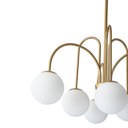 Ten-Globe Pendant Light with Frosted Glass Spheres & Curved Arms for Dining Rooms – Adjustable Height Fixture in Dual-Tone Metallic Finish,