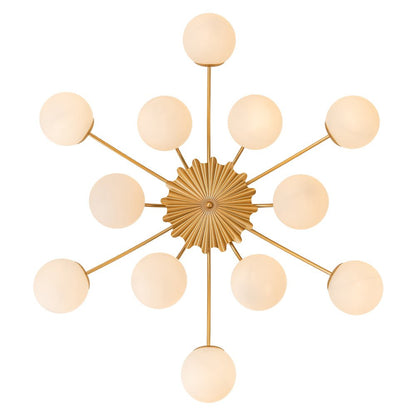 12-Light Semi-Flush Ceiling Fixture Brass Finish Opal Globe Shades 39-Inch Width Dimmable Chandelier for Dining Room Living Room Entryway Mo
