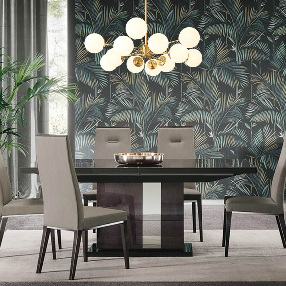Dual-Tier Chandelier with 12 Opal Glass Globes in Brass Finish – 35 in Wide Statement Fixture for Dining Rooms, Living Spaces & Entryways