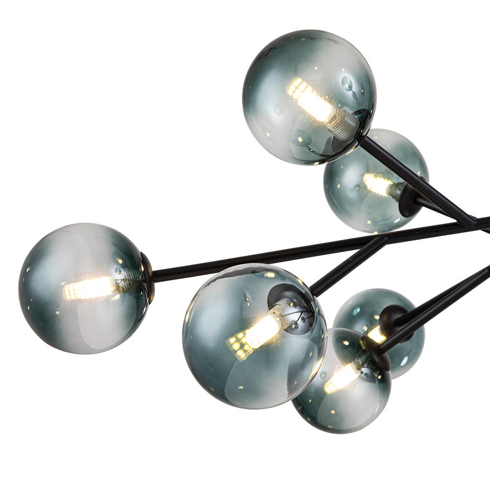 Dimmable Glass Globe Pendant Light 44 in Wide 15-Bulb Branch Fixture Black Gold Frame Azure Blue Orbs for Dining Room Great Room Kitchen Isl
