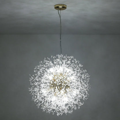 Starburst Crystal Chandelier 31.5 Inch Metal Brass Chrome Adjustable Height Dining Room Entryway Ceiling Light Fixture with G9 Sockets