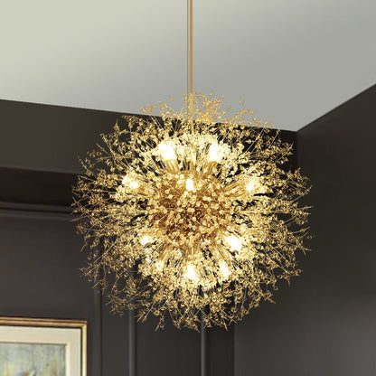 Starburst Crystal Chandelier 31.5 Inch Metal Brass Chrome Adjustable Height Dining Room Entryway Ceiling Light Fixture with G9 Sockets