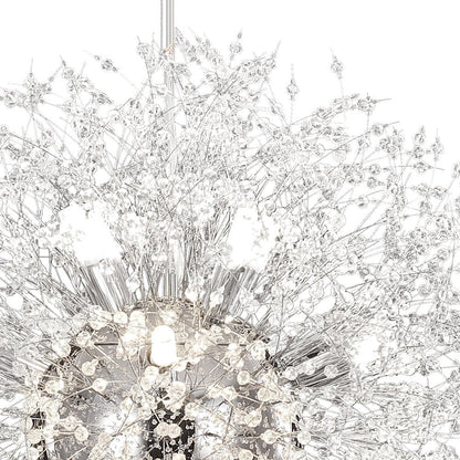 Starburst Crystal Chandelier 31.5 Inch Metal Brass Chrome Adjustable Height Dining Room Entryway Ceiling Light Fixture with G9 Sockets