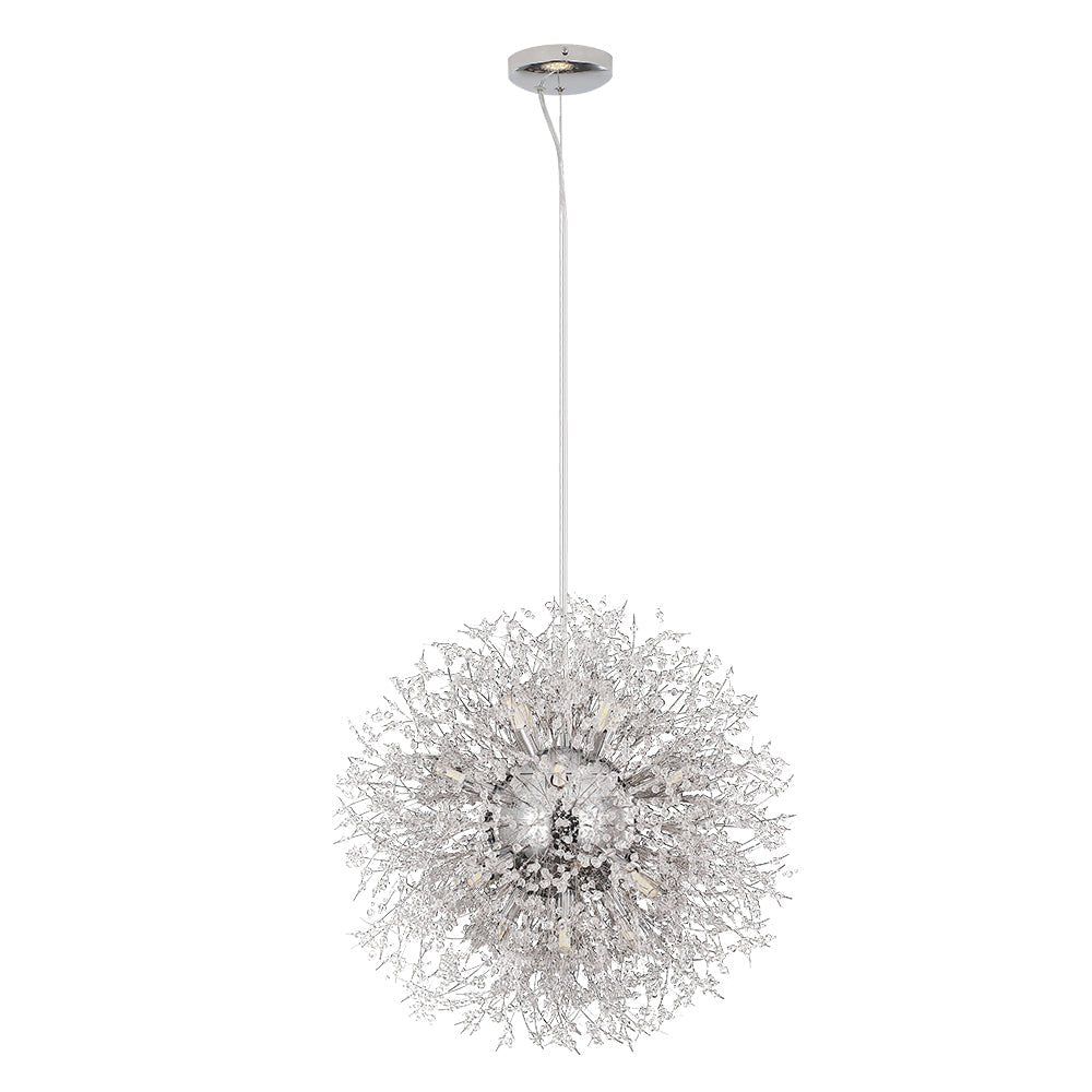 Starburst Crystal Chandelier 31.5 Inch Metal Brass Chrome Adjustable Height Dining Room Entryway Ceiling Light Fixture with G9 Sockets
