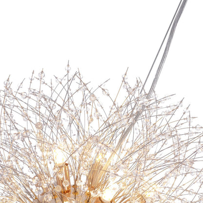 Starburst Crystal Chandelier 31.5 Inch Metal Brass Chrome Adjustable Height Dining Room Entryway Ceiling Light Fixture with G9 Sockets