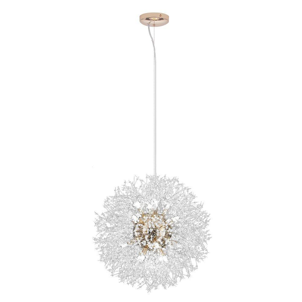 Starburst Crystal Chandelier 31.5 Inch Metal Brass Chrome Adjustable Height Dining Room Entryway Ceiling Light Fixture with G9 Sockets