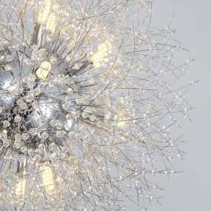 Starburst Crystal Chandelier 31.5 Inch Metal Brass Chrome Adjustable Height Dining Room Entryway Ceiling Light Fixture with G9 Sockets