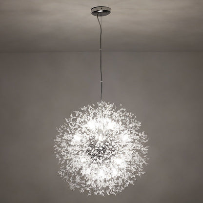 Starburst Crystal Chandelier 31.5 Inch Metal Brass Chrome Adjustable Height Dining Room Entryway Ceiling Light Fixture with G9 Sockets
