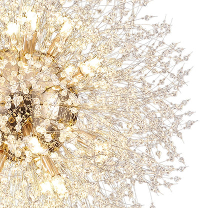 Starburst Crystal Chandelier 31.5 Inch Metal Brass Chrome Adjustable Height Dining Room Entryway Ceiling Light Fixture with G9 Sockets