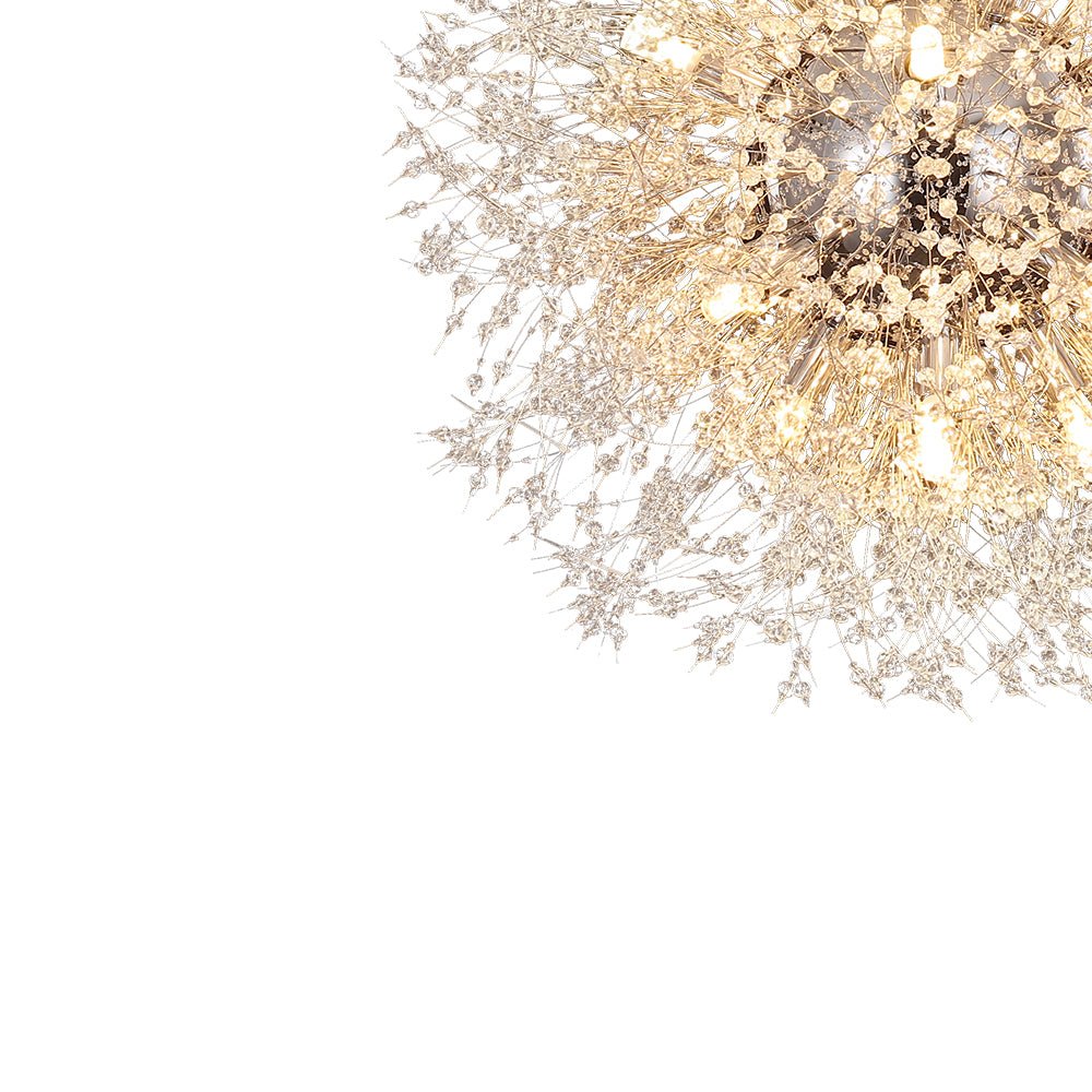 Starburst Crystal Chandelier 31.5 Inch Metal Brass Chrome Adjustable Height Dining Room Entryway Ceiling Light Fixture with G9 Sockets