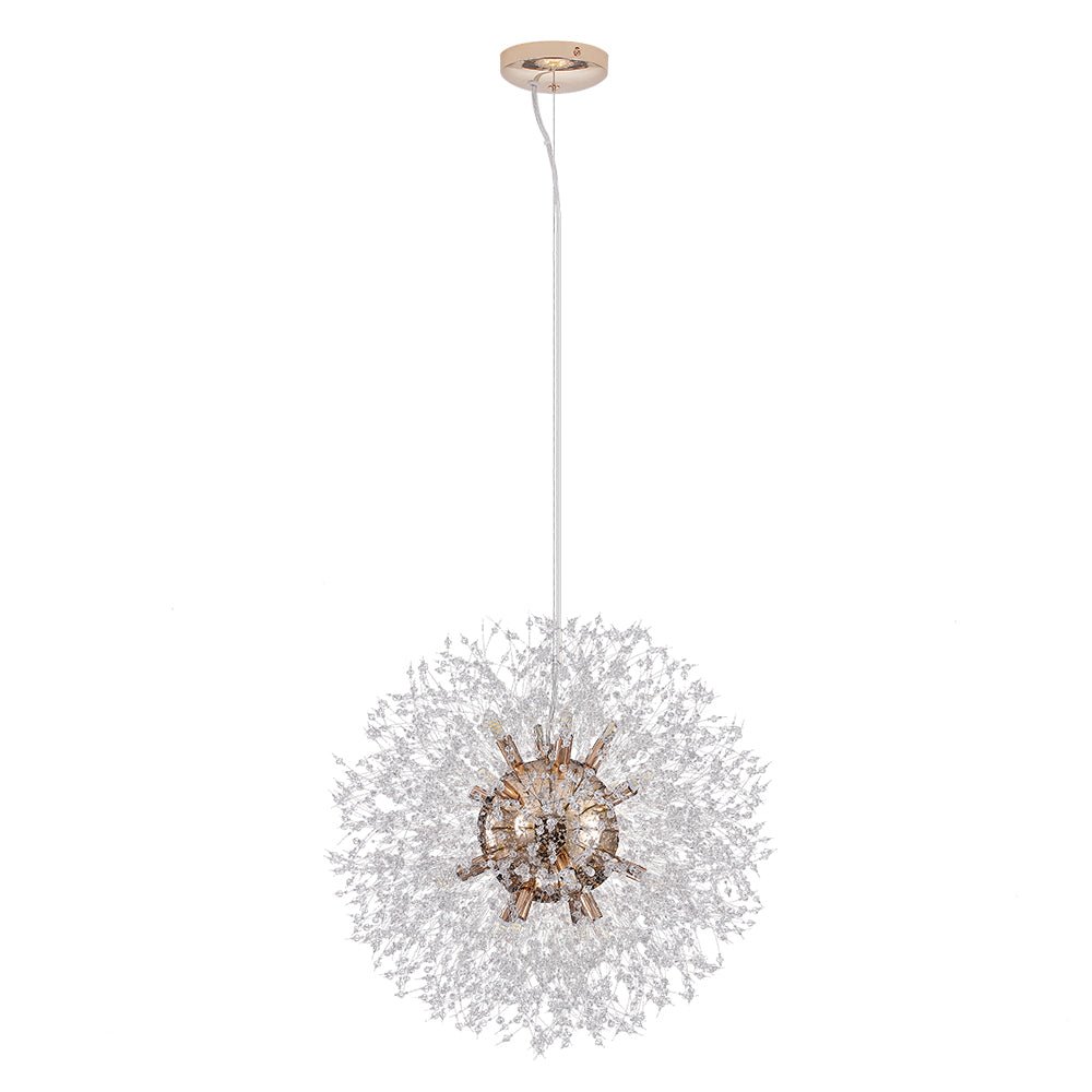 Starburst Crystal Chandelier 31.5 Inch Metal Brass Chrome Adjustable Height Dining Room Entryway Ceiling Light Fixture with G9 Sockets
