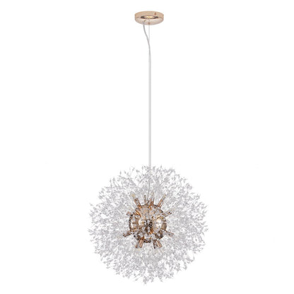Starburst Crystal Chandelier 31.5 Inch Metal Brass Chrome Adjustable Height Dining Room Entryway Ceiling Light Fixture with G9 Sockets