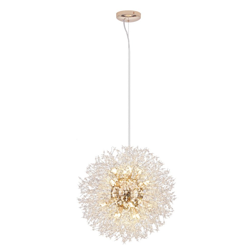 Starburst Crystal Chandelier 31.5 Inch Metal Brass Chrome Adjustable Height Dining Room Entryway Ceiling Light Fixture with G9 Sockets