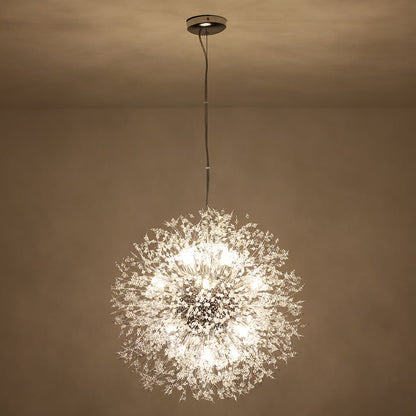 Starburst Crystal Chandelier 31.5 Inch Metal Brass Chrome Adjustable Height Dining Room Entryway Ceiling Light Fixture with G9 Sockets