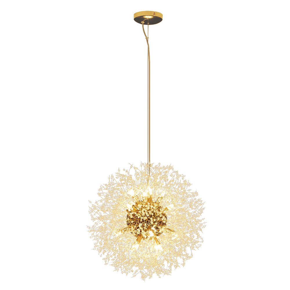 Starburst Crystal Chandelier 31.5 Inch Metal Brass Chrome Adjustable Height Dining Room Entryway Ceiling Light Fixture with G9 Sockets
