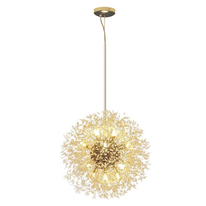 Starburst Crystal Chandelier 31.5 Inch Metal Brass Chrome Adjustable Height Dining Room Entryway Ceiling Light Fixture with G9 Sockets
