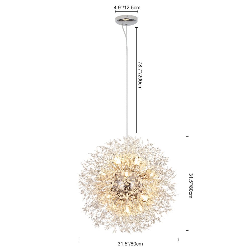 Starburst Crystal Chandelier 31.5 Inch Metal Brass Chrome Adjustable Height Dining Room Entryway Ceiling Light Fixture with G9 Sockets