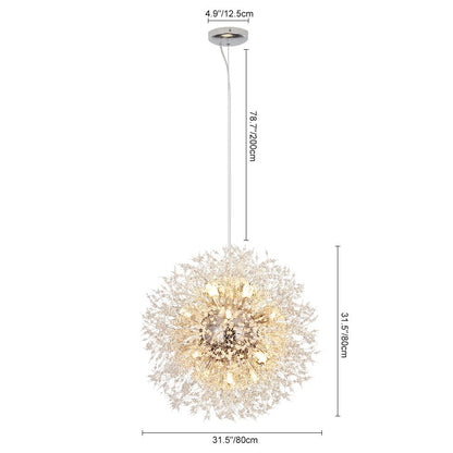 Starburst Crystal Chandelier 31.5 Inch Metal Brass Chrome Adjustable Height Dining Room Entryway Ceiling Light Fixture with G9 Sockets