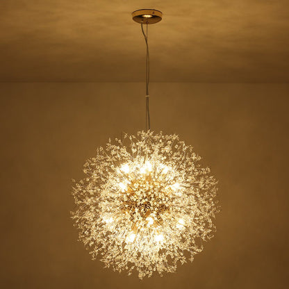 Starburst Crystal Chandelier 31.5 Inch Metal Brass Chrome Adjustable Height Dining Room Entryway Ceiling Light Fixture with G9 Sockets