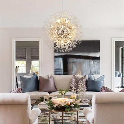 Starburst Crystal Chandelier 31.5 Inch Metal Brass Chrome Adjustable Height Dining Room Entryway Ceiling Light Fixture with G9 Sockets