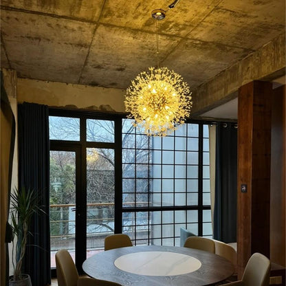 Starburst Crystal Chandelier 31.5 Inch Metal Brass Chrome Adjustable Height Dining Room Entryway Ceiling Light Fixture with G9 Sockets