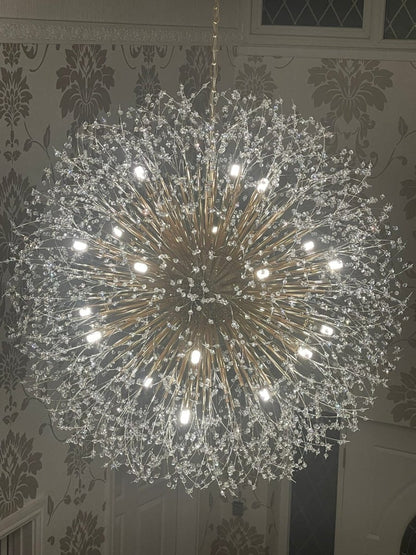39-Inch Starburst Pendant Fixture 20-Light Acrylic Crystal Metal Frame Dining Room Entryway Brass Chrome Adjustable Chain Ceiling Light G9 L