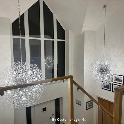 39-Inch Starburst Pendant Fixture 20-Light Acrylic Crystal Metal Frame Dining Room Entryway Brass Chrome Adjustable Chain Ceiling Light G9 L