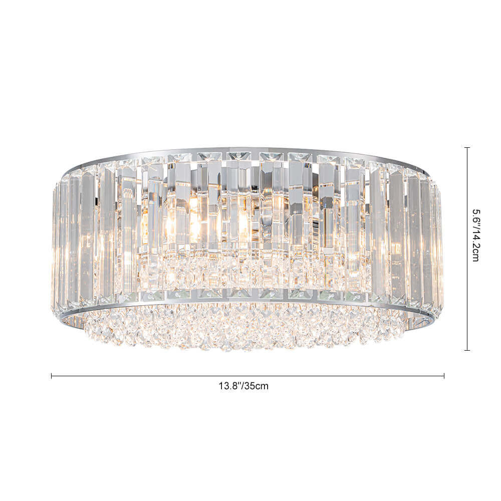 Flush Mount Light Fixture Crystal Accents 3-Bulb Dimmable 14 in Diameter Low Profile for Bedroom Hallway Entry Modern Overhead Lighting Meta