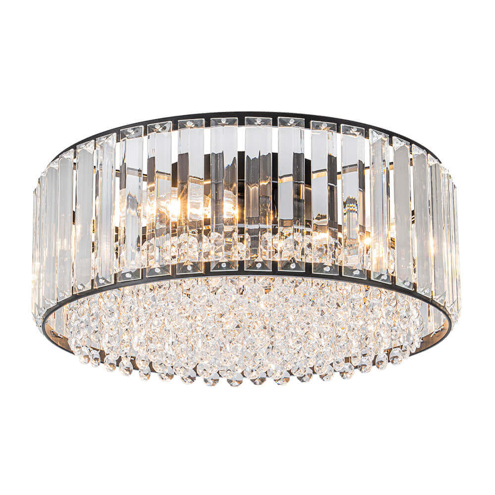 Flush Mount Light Fixture Crystal Accents 3-Bulb Dimmable 14 in Diameter Low Profile for Bedroom Hallway Entry Modern Overhead Lighting Meta