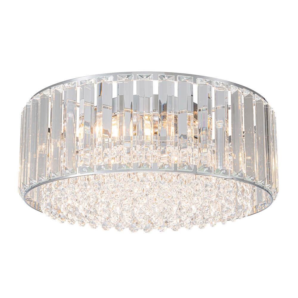 Flush Mount Light Fixture Crystal Accents 3-Bulb Dimmable 14 in Diameter Low Profile for Bedroom Hallway Entry Modern Overhead Lighting Meta
