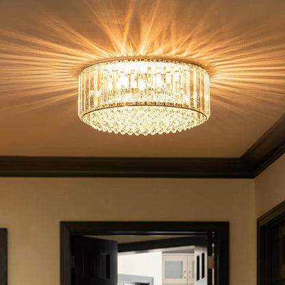 Flush Mount Light Fixture Crystal Accents 3-Bulb Dimmable 14 in Diameter Low Profile for Bedroom Hallway Entry Modern Overhead Lighting Meta