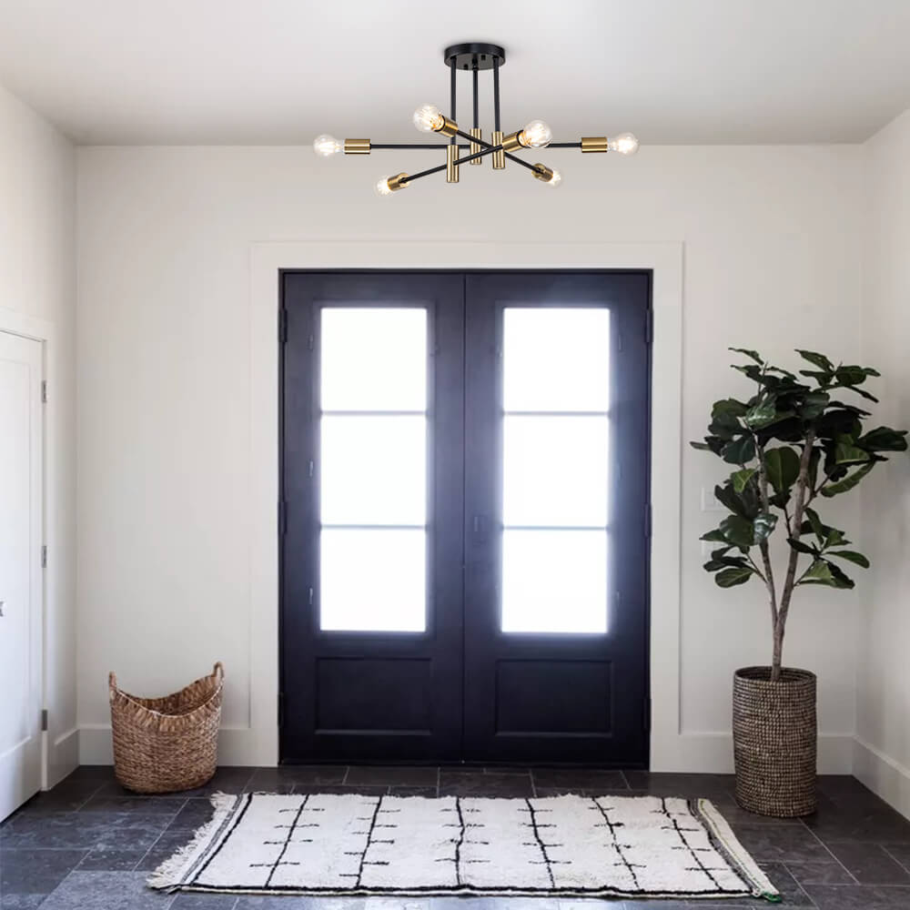 Semi-Flush Sputnik Ceiling Light with Adjustable Multi-Arm Design in Black Metal – Modern Ambient Fixture for Living Rooms, Dining Areas, Be
