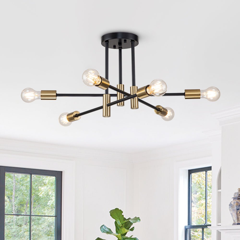 Semi-Flush Sputnik Ceiling Light with Adjustable Multi-Arm Design in Black Metal – Modern Ambient Fixture for Living Rooms, Dining Areas, Be