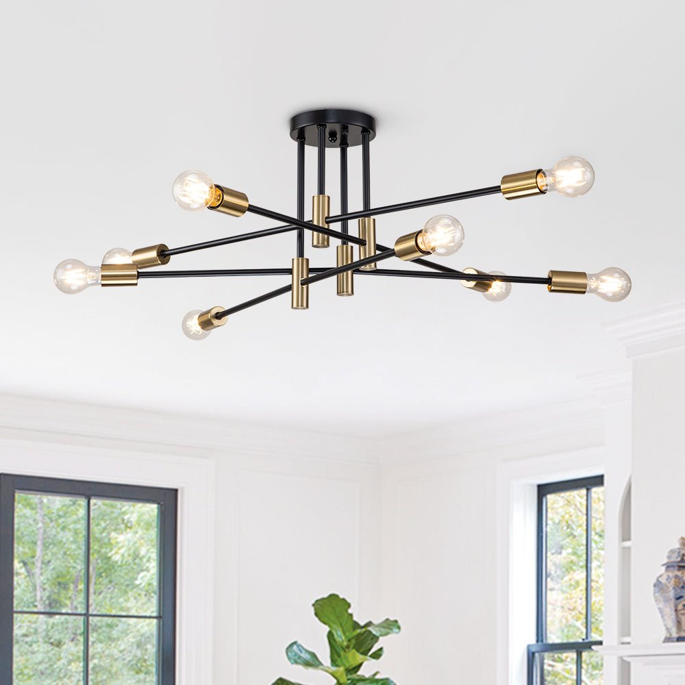 Semi-Flush Sputnik Ceiling Light with Adjustable Multi-Arm Design in Black Metal – Modern Ambient Fixture for Living Rooms, Dining Areas, Be